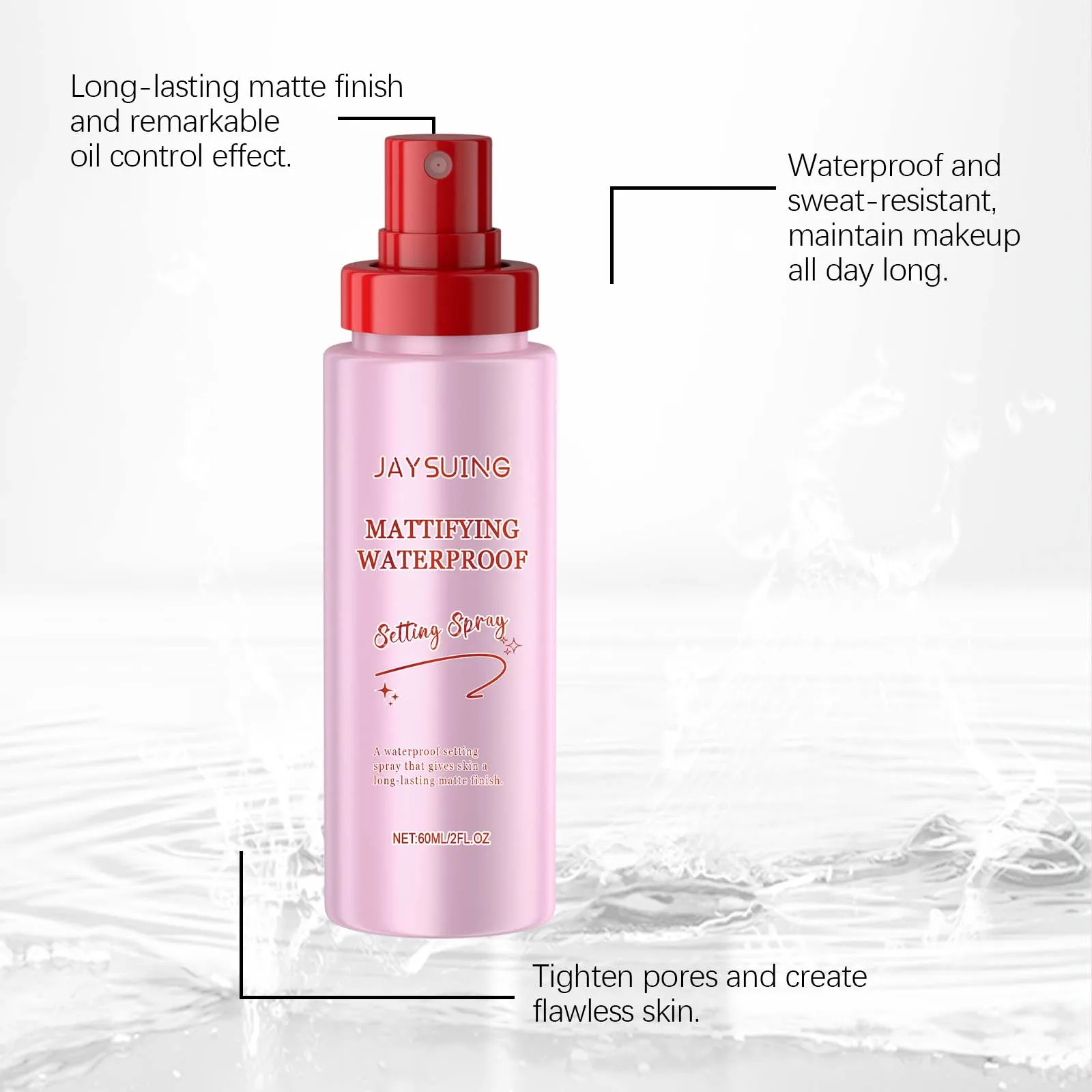 JAYSUING Matte Setting Spray, langlebig, feuchtigkeitsspendend, glänzend, mattierende Basis, Make-up, Ölkontrolle, wasserfestes Finishing-Fixierspray