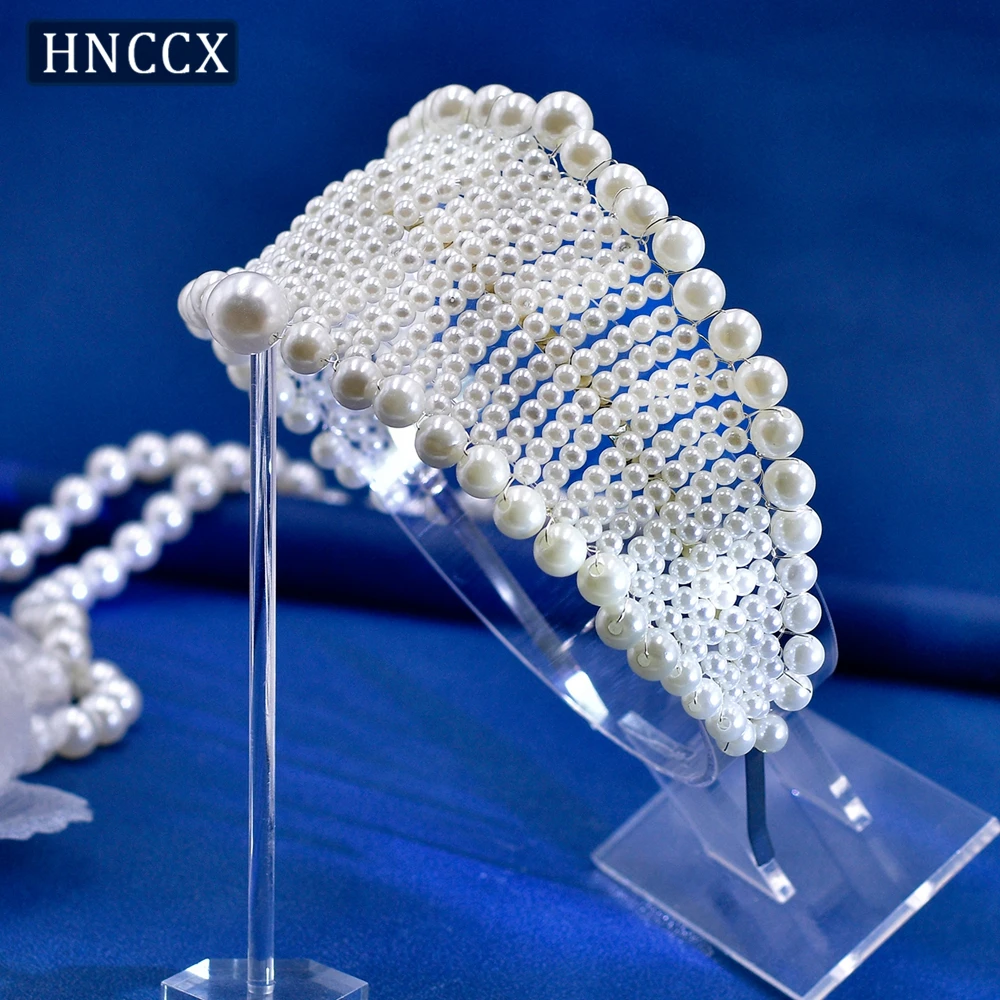 HNCCX Wedding Full Pearl Hair Hoop Headbands For Girls Bride Hair Accessories Handmade Beaded Headwear For Women Party CP656