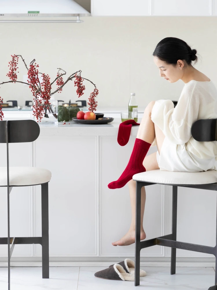 

Rino Baby Camere Sos Pure Color Embroidery Warmth Tripled Leg Sos Cozy Thiened Woolen Sos for Men And Women