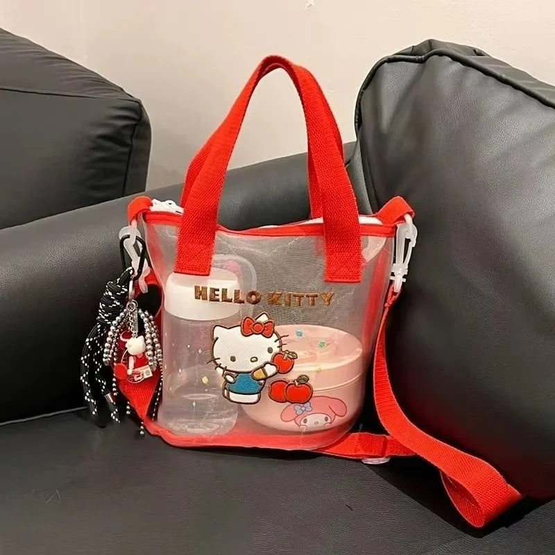 

Hello Kitty Y2K mesh tote bag Cartoon bento bag Portable large capacity hand-held Crossbody bag Swimming storage bag Gifts Girls