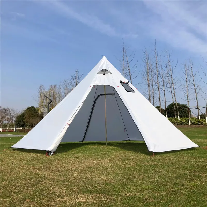 320/400/500 Pyramid Shape Camping Chimney Fire Pit Heat Resi-stant Tent Shelter Octagonal Corner Design for Out-door