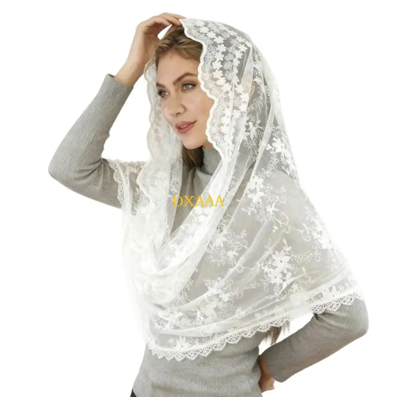 

DXAA Church Mass Veil With Lace Flower Soft Comfortable Hair Styling Accessory Sheer Mantilla Headwear For Bride Formal Event