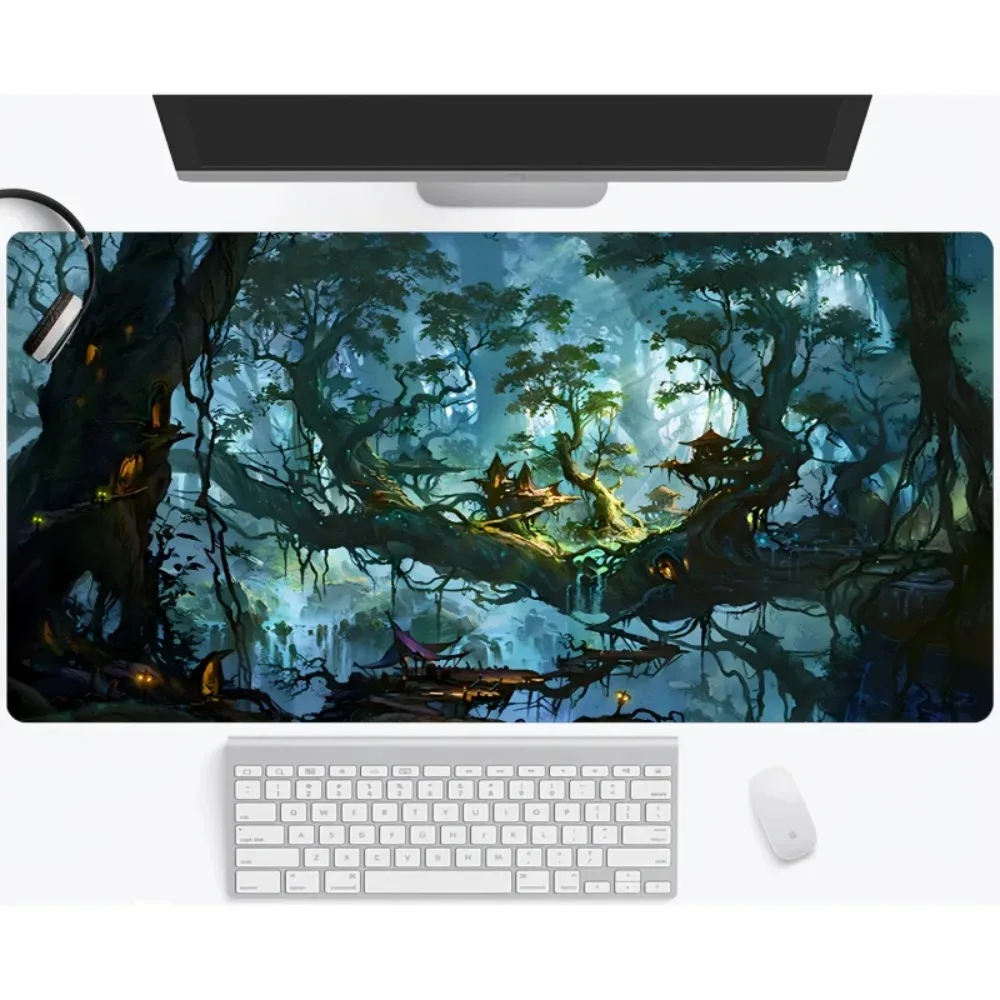 Metal Poster Fantasy Forest 40x90cm Oversized Desk Mat, Large Gaming Mouse Pad with Non-Slip Base for Keyboard & Computer