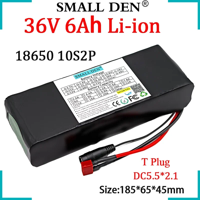 

New 36V 6Ah 18650 E-bike Lithium Battery Pack 10S2P Rechargeable 500W Built-in BMS For Electric Two wheeler/bicycle Li-ion Cells