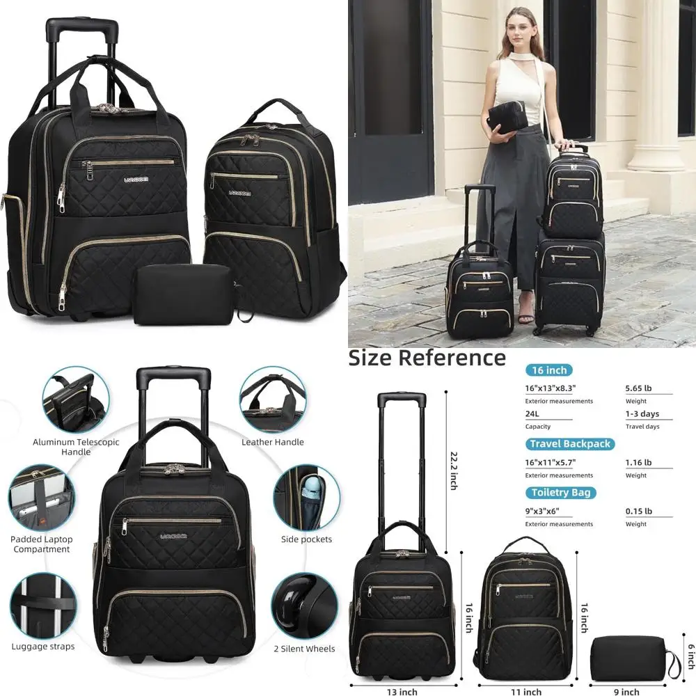 

Легкий 16-дюймовый мягкий чемодан для ручной клади с колесами для мужчин и женщин, идеально подходит для путешествий в ночное время