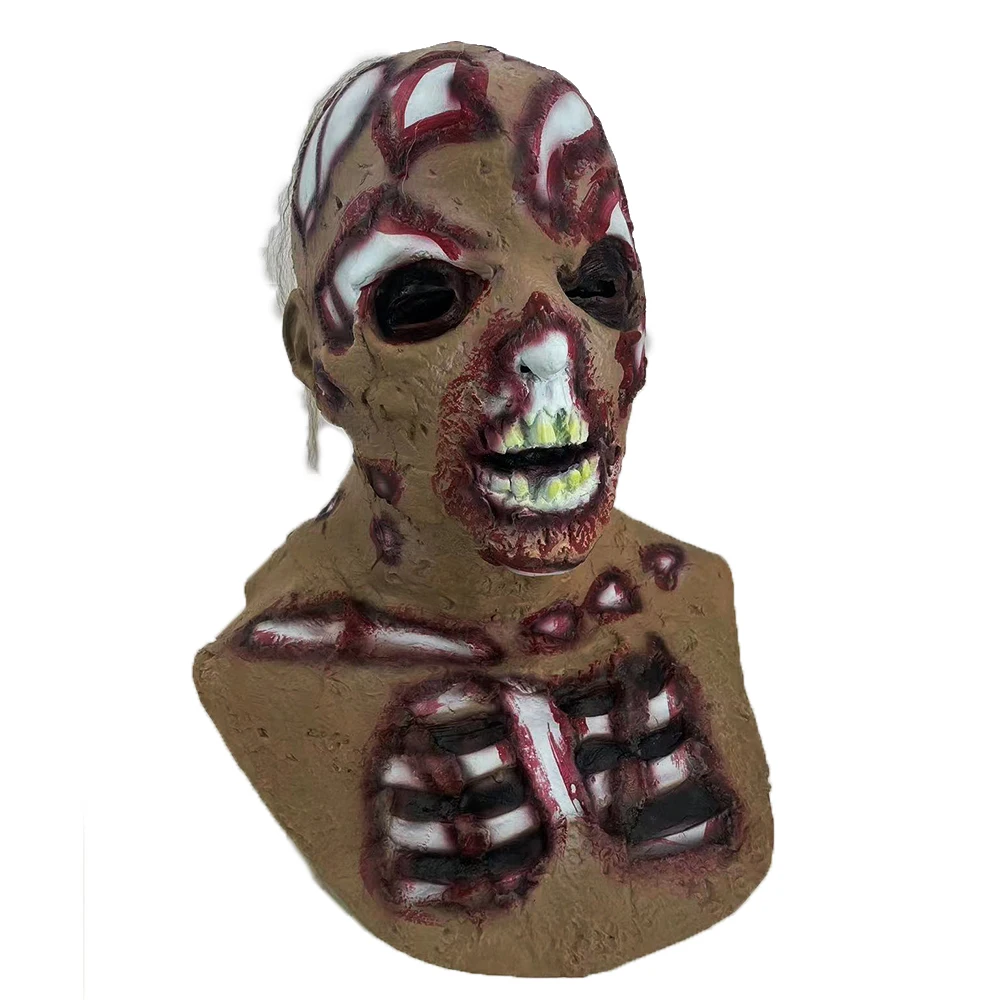 Bloody Zombie Mask, Cement Biochemical Monster Mask with Hair Scary Walking Dead Creepy Latex for Cosplay Props