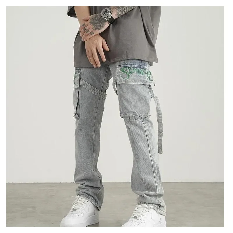 

Embroidered Jeans Vintage Trendyol Men Casual Pants Hip Hop Trousers Y2k Jean Flared Woman Baggy Man Streetwear Harajuku Men's