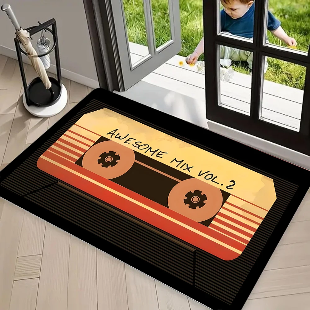 Retro Cassette Tape Themed Area Rug,Awesome Mix Floor Mat Living Room Bedroom Music Studio Premium Non-Slip Carpet Decoration