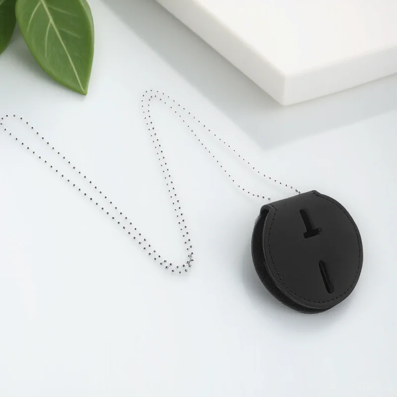 

Pu Circular Badge Holder For Id Cards Security Police Accessories Belt Clip Chain Easy Clean Transparent Window