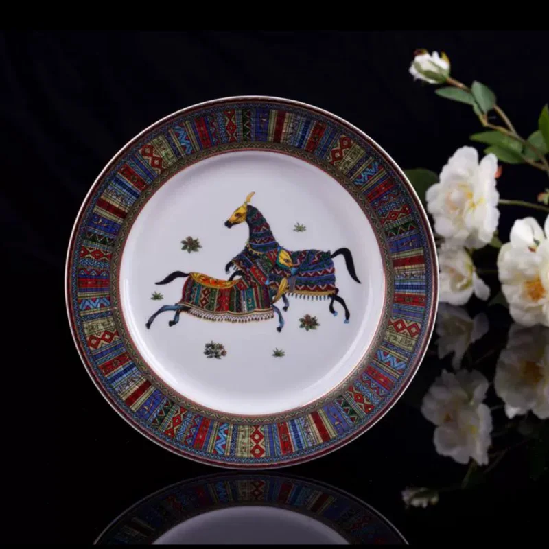 Horse Design Bone China Plate Tableware Dinner Salad Plate 8inch 10inch No Logo