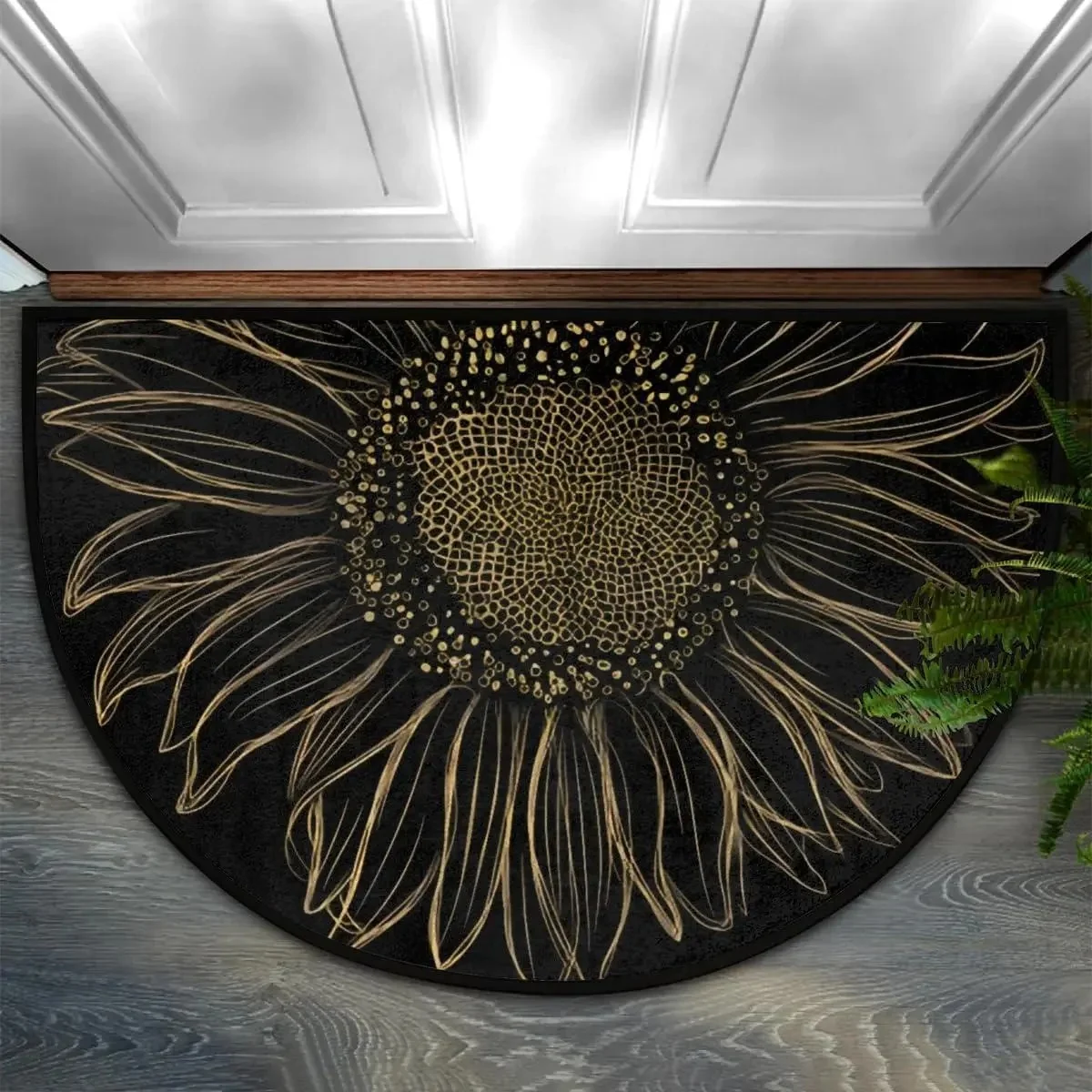 VIKAMA Sunflower Half-Moon Welcome Doormat Non-Slip Washable Floor Mat Living Room Bedroom Carpet Home Decoration
