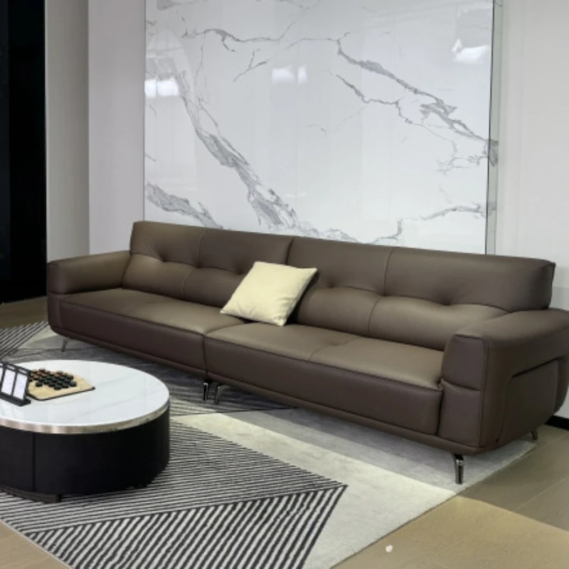 Leather first layer cowhide sofa Italian minimalist casual simple straight row sofa combination