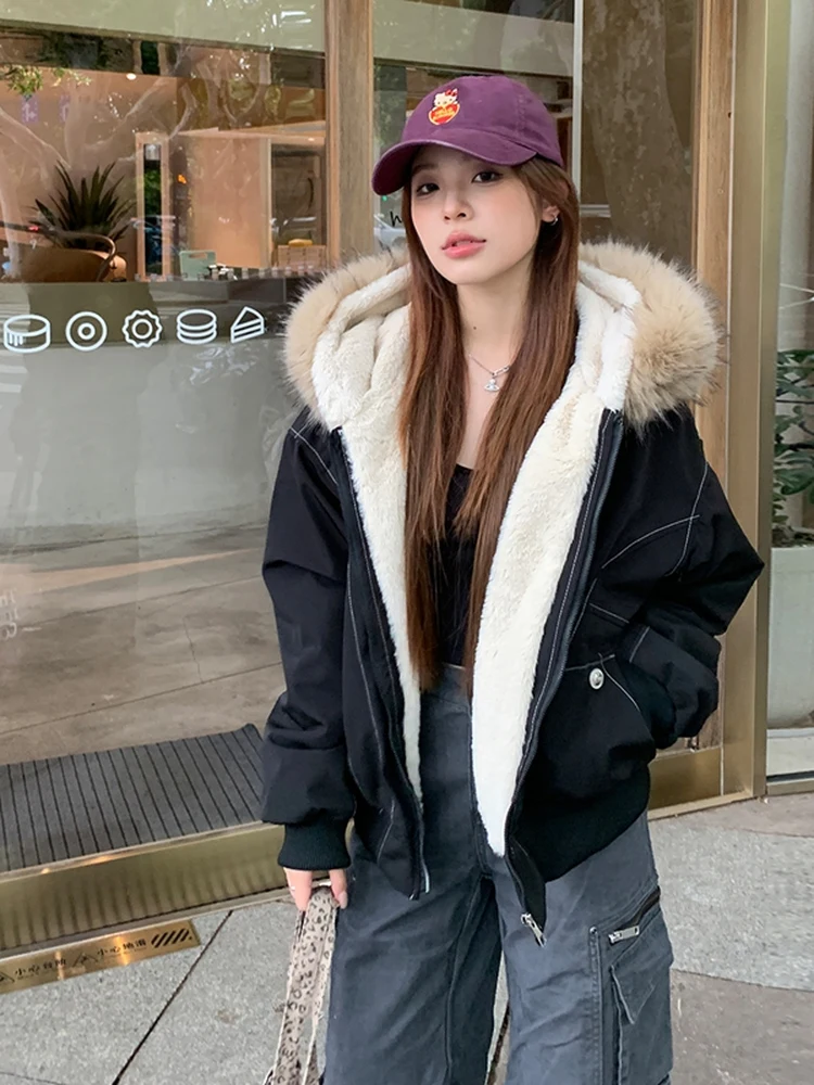 

Thiened Fce Warm Cotton Jaet Женское свободное пальто с капюшоном в Корейском стиле Long Sve Полиэфирная ткань