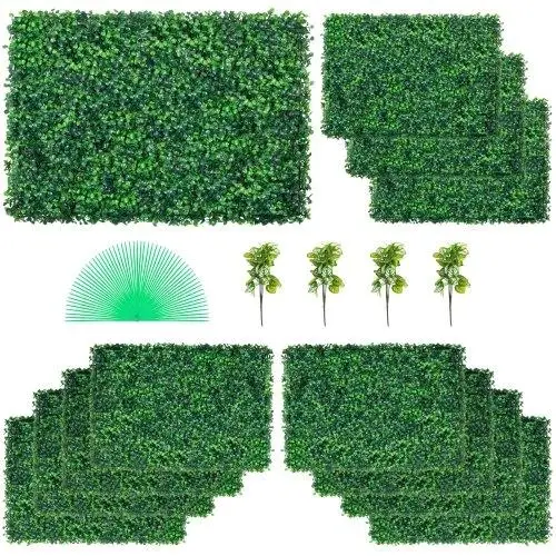 12PCS 24x16 UV-Protected Artificial Grass Wall Panels - for 32 SQ FT Boxwood Hedge Backdrop for Indoor for outdoor