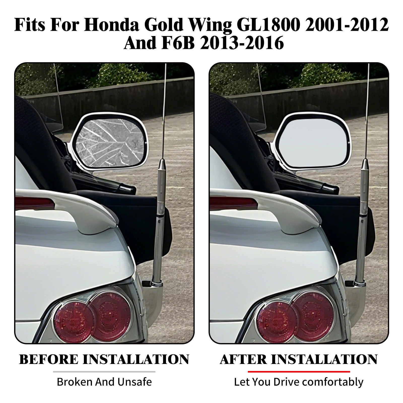 Motorcycle Rear View Mirrors Glass Clear Replacement Lens Black For Honda Gold Wing GL1800 2001-17 Left Right Side Mirror Glass