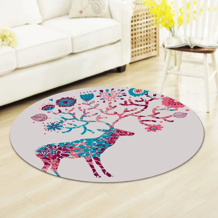 Round Rug with Artistic Floral Deer – Nordic Style Soft Durable Floor Decor for Bedroom & Reading Nook - view 3