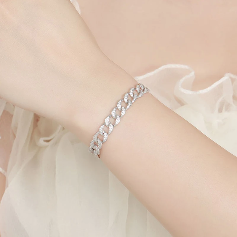 8mm Full 1.2mm D Color Moissanite Cuban Link Bracelet S925 Sterling Silver Pass Diamond Test Bracelets For Men Women Fashion Jewelry Gift
