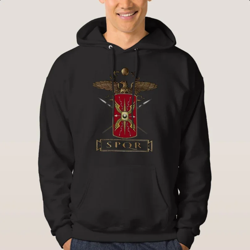 Roman Legion Eagle Shield Symbol SPQR Emblem Pullover Hoodie New 100% Cotton Comfortable Casual Mens Sweatshirts Streetwear