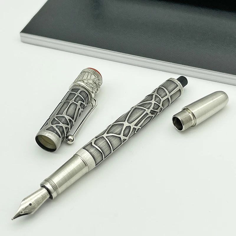 Imagem -05 - Caneta Rollerball com Silver Net Engrave Design de Luxo Série mb Literature Caneta Rollerball Metal Spider 14k Ponta 4810