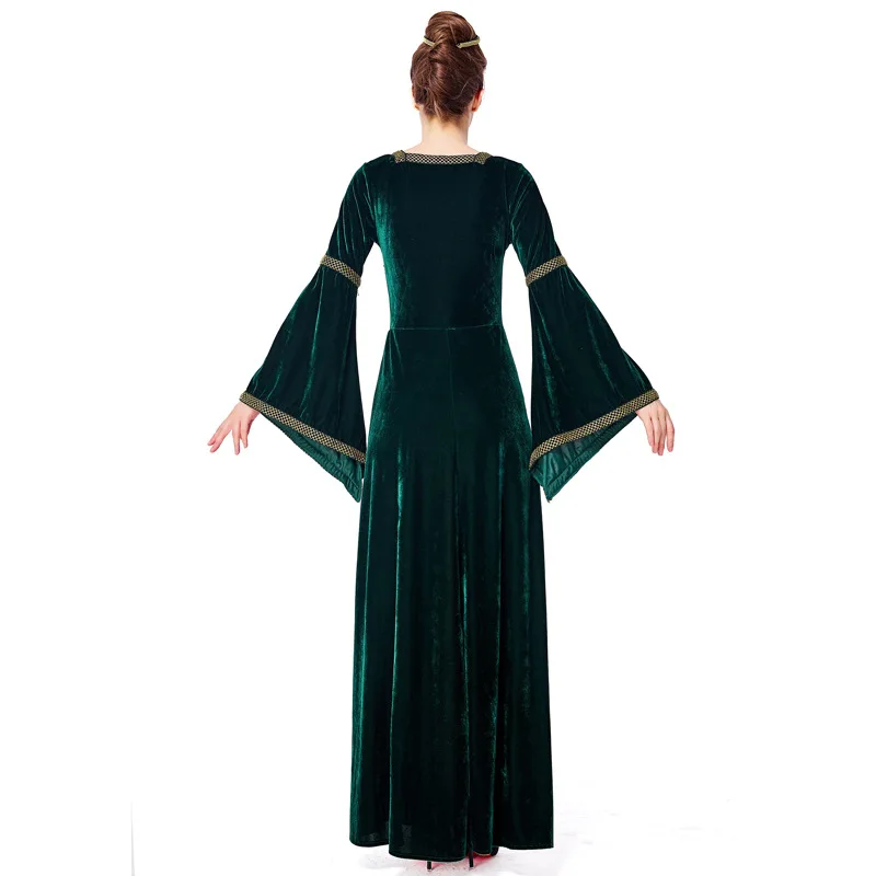 Women Cosplay Costumes Vintage Victorian Court Dress Queen Princess Green Red Velvet Medieval Gown Carnival Halloween Costume view 3