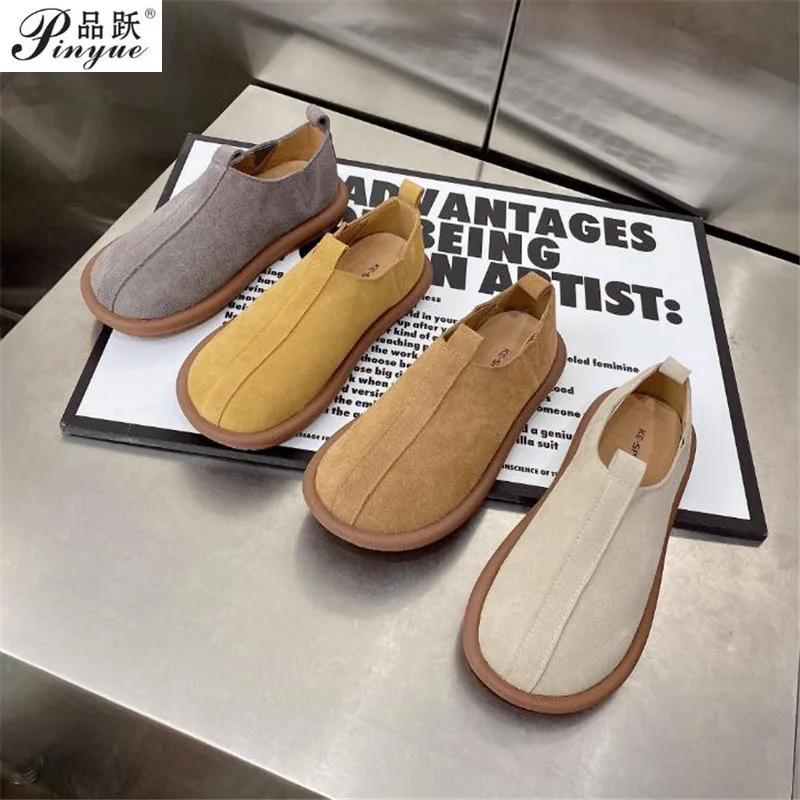 Frosted leather flats for women New Versatile Outdoor Casual Shoes Anti Slip Driving Shoes Leather Comfort loafers 40