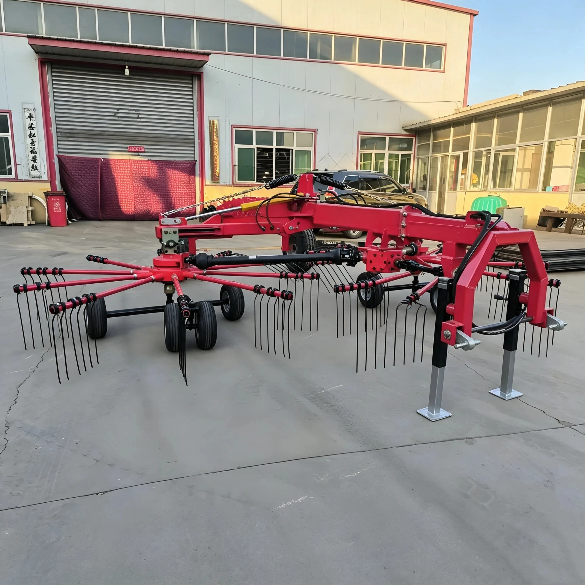 Chinese Factory Tractor Implements Tedder Hay Rotary Rake 3 Point Suspension PTO Driven Farm Tractor Tool Double Rotary hay Rake