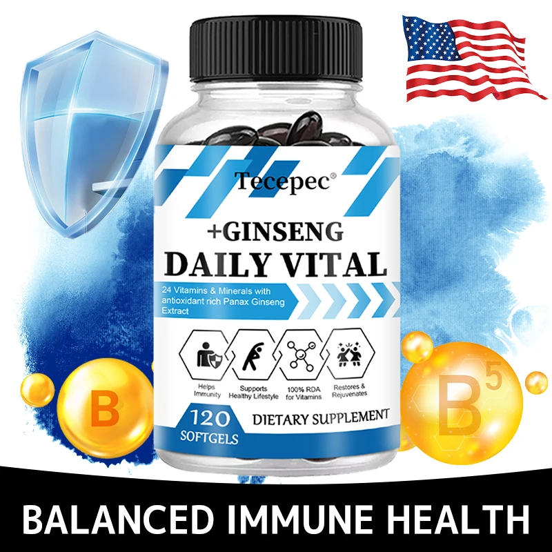 Ginseng Multivitamin with 24 Vitamins & Minerals + Ginseng for Men & Women - Supports Immunity, Vitality & Muscle