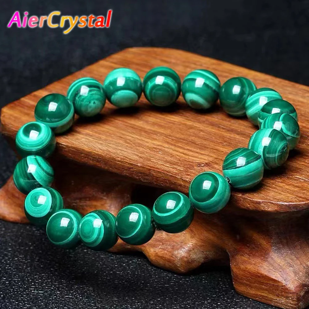 

8-10mm Natural Malachite Bead Bracelet Black Stripe Green Reiki Healing Spiritual Energy Elastic Rope Wealth Symbol Lucky Jewelr