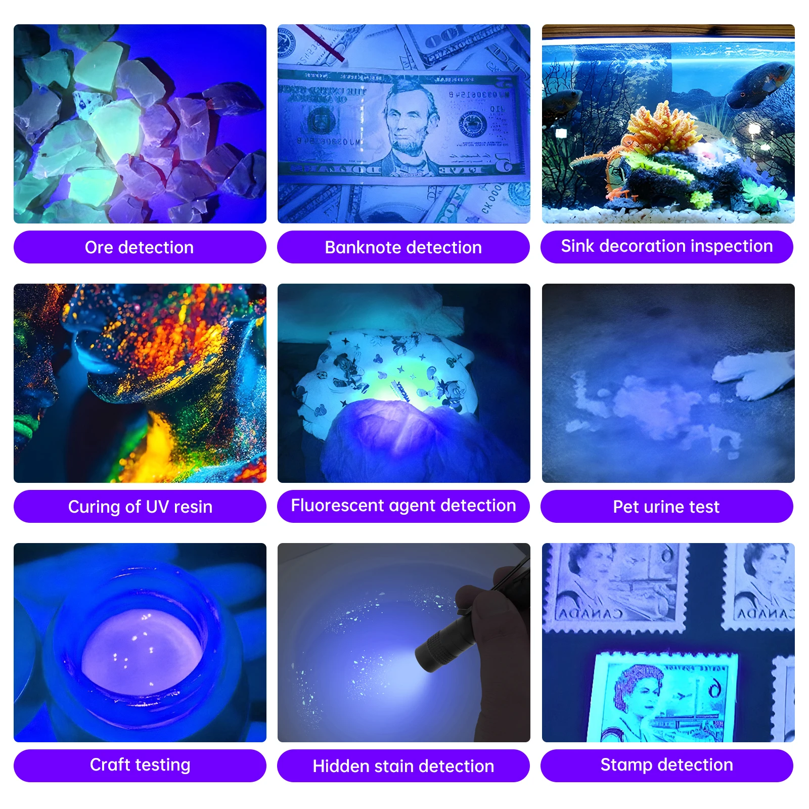 395 nm Mini-UV-LED-Schwarzlicht-Taschenlampe für Haustierurin, Uranglas, Leckerkennung, 5 Modi, Aluminiumlegierung, LED, Schwarzlicht, UV-Lampe