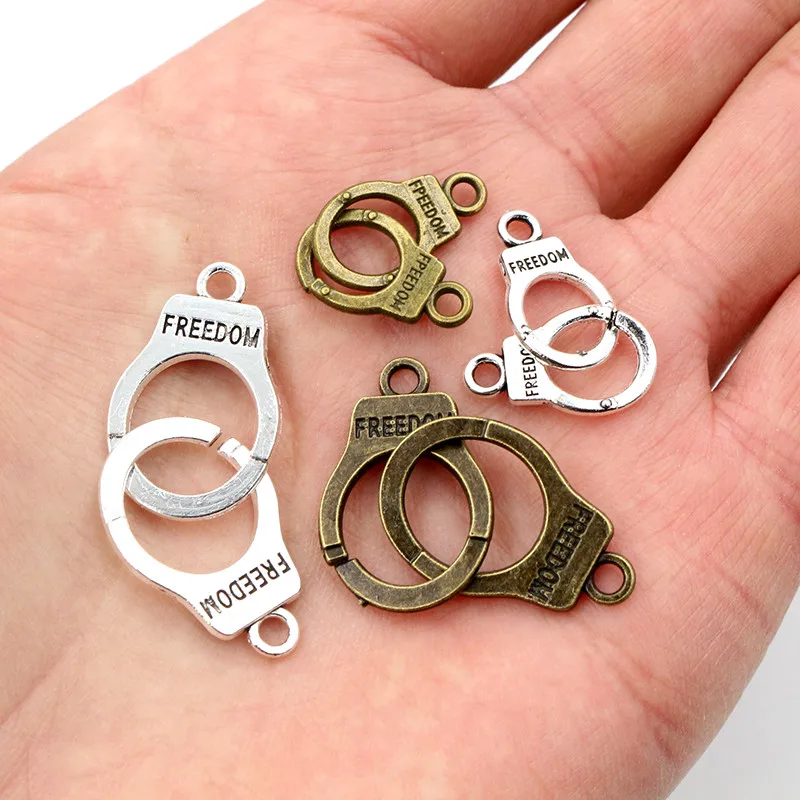 10pcs Charms Handcuffs Freedom 30x10mm 42x15mm Antique Making Pendant Fit,Bronze Tibetan Silver Color,DIY Handmade Jewelry