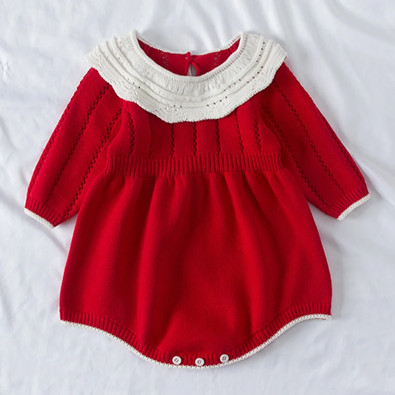 

Infant Baby Girls Long Sleeves Solid Color Rompers Spring Autumn Newborn Kids Baby Girls Knit Sweater Rompers