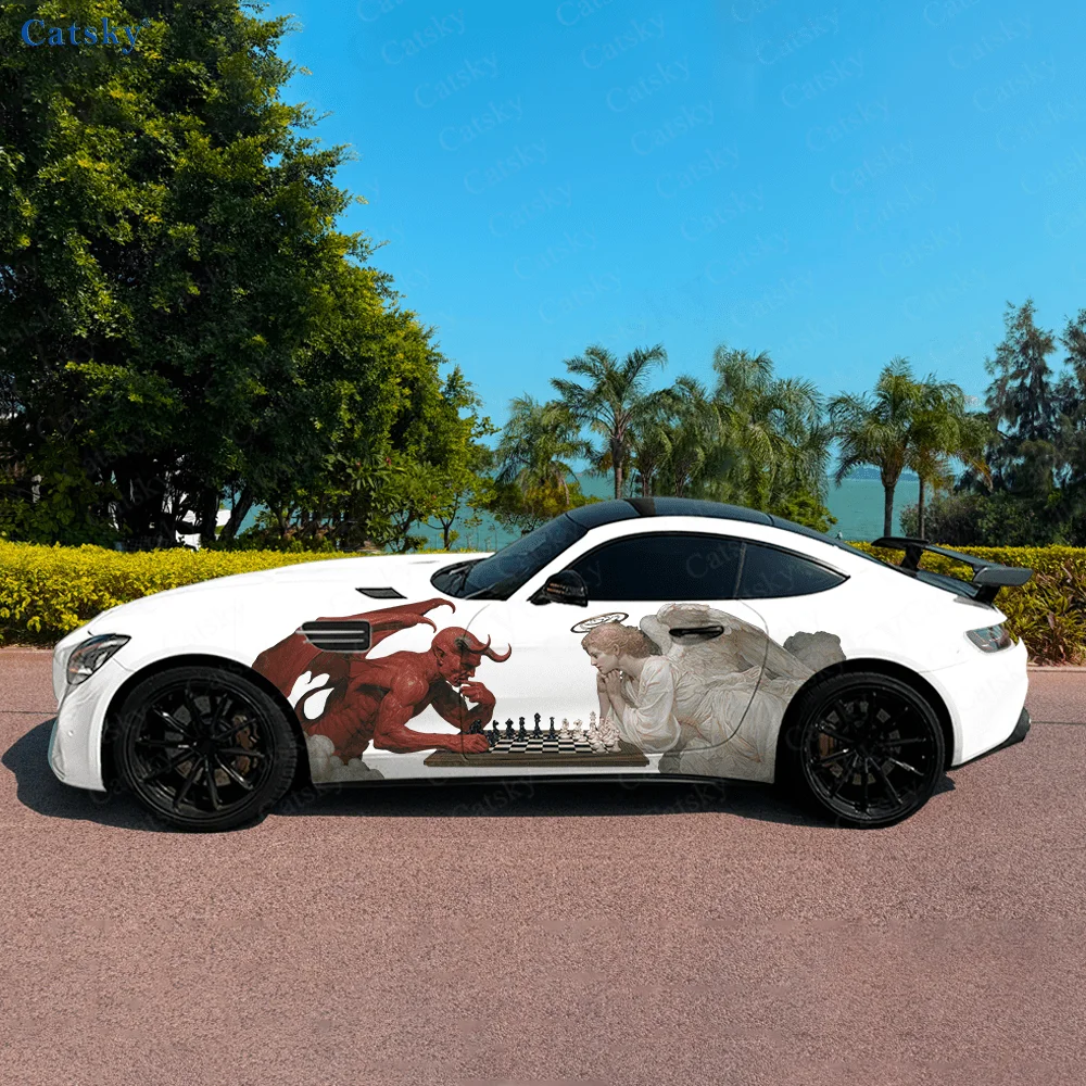 

Ангел Демон играет в шахматы автомобиль виниловые обертывания наклейка самоклеящаяся наклейка из ПВХ подходит для грузовиков внедорожник Декор автоаксессуары подарок