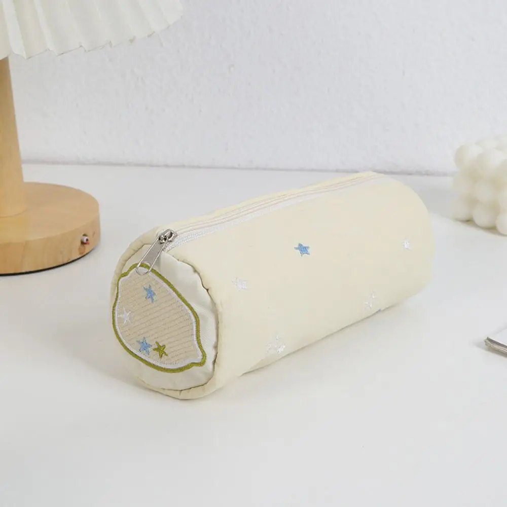 Portable Fruit Pencil Case Pouch Pillow Shape Embroidery Simple Pen Case Zipper Single Layer Makeup Lipstick Bag Kid