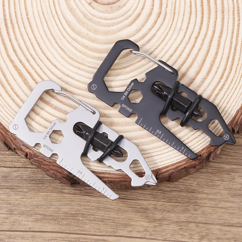 Stainless Steel Outdoor Tools Mountaineering Buckle Keychain Clip Multifunction Card Tool Camping Climbing Accessories Anti-loss