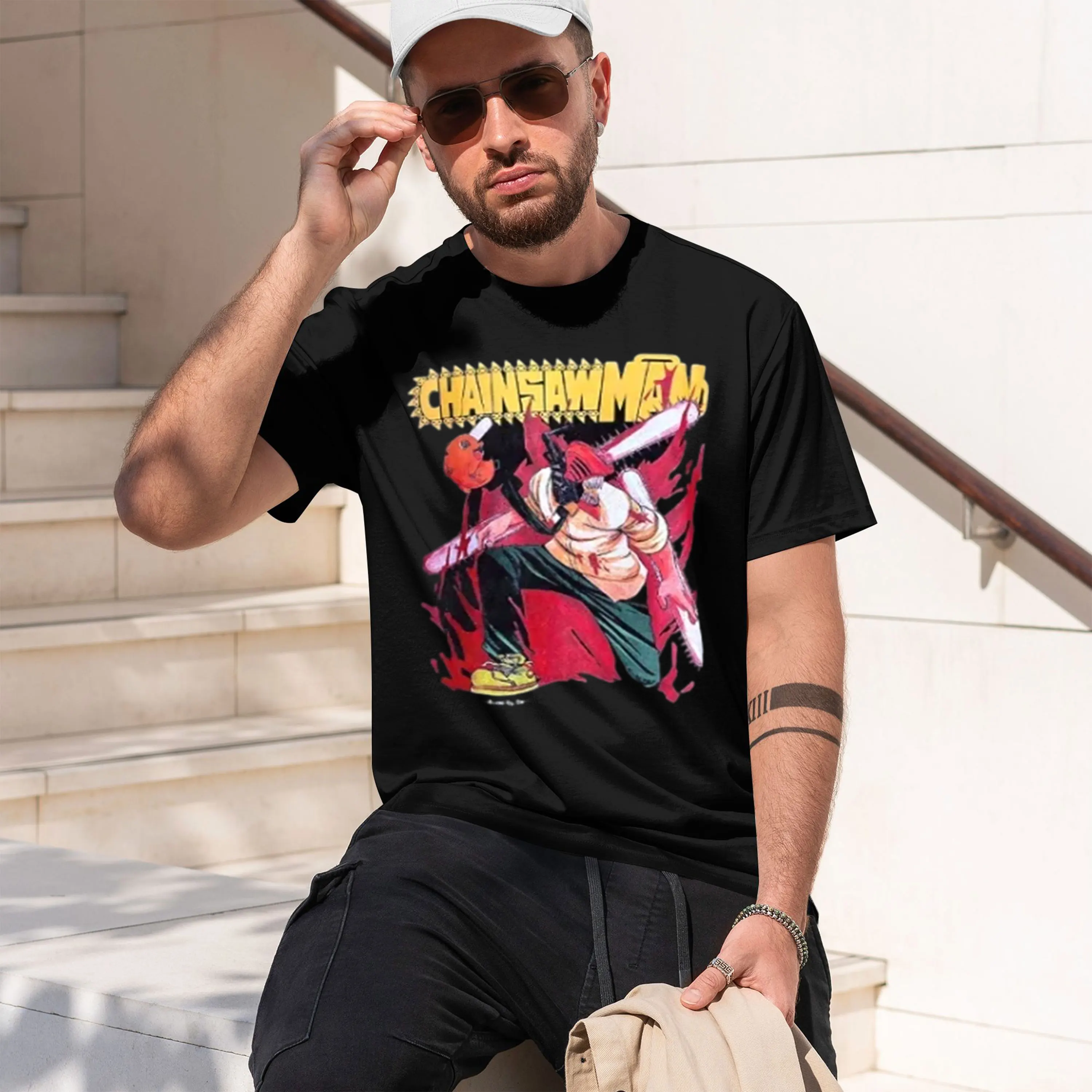 Man Denji Vintage Graph T-shirt Anime Shirt Vintage Men's T-shirt Pure Cotton Leisure Sports Harajuku Summer New 2026 New Model