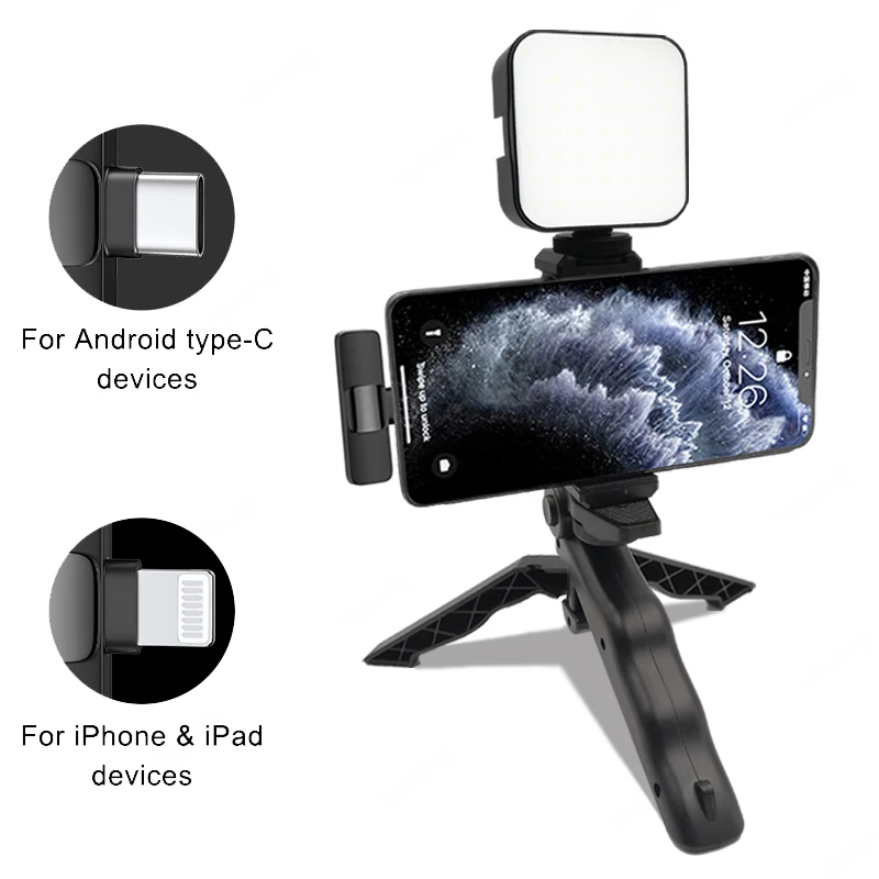 Smartphone Video Kit Microphone Photography Light Phone Holder LED Selfie Tripod Bluetooth Recording Handle Portable Stabilizer