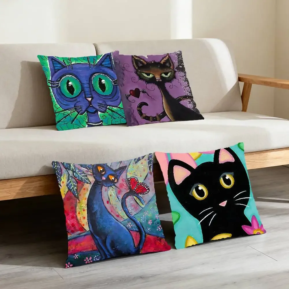 Cartoon Cat Series Pillow Case Pillow Cover Cushion Case For Sofa Couch Polyester Pillowcase For Fall Home Decor
