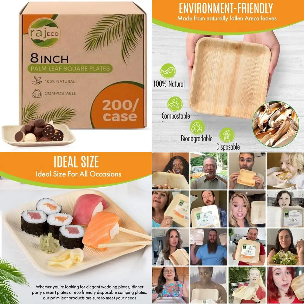 

Disposable 8-Inch Square Palm Leaf Plates, 50-Pack Strong and Decorative, Compostable, Ideal for Eco-Friendly Parties and Cateri