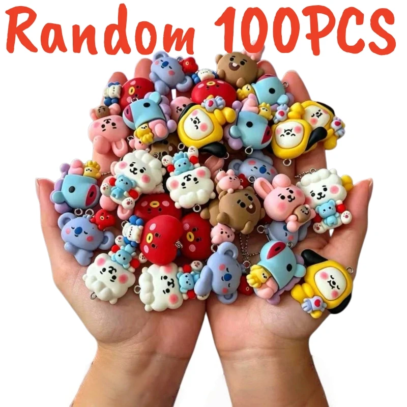 100 Breloques en Résine BT21 pour Bricolage, Fournitures Artisanales pour la Fabrication de Bijoux, Boucles d'Oreilles, Colliers, Bracelets, Pendentifs, Décoration de Téléphone, Accessoires de Dessins Animés