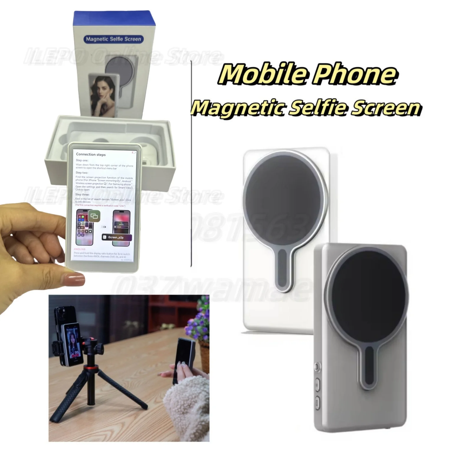 

Magnetic Phone Vlog Selfie Monitor Screen for Phone Rear Camera for Selfie Rear Camera Compatible With iPhone Android