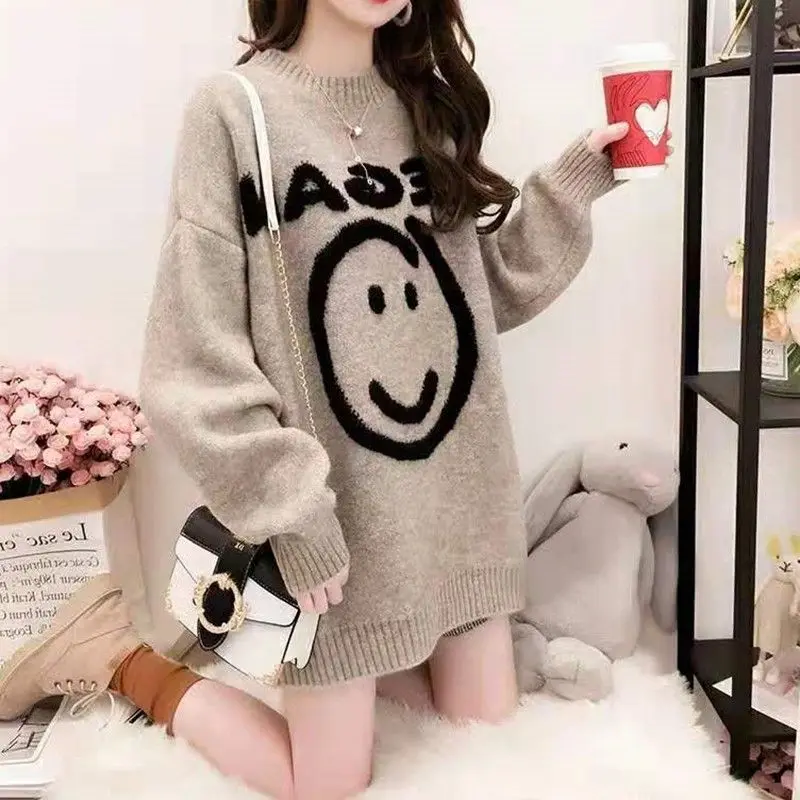 Fashion O-Neck Spliced Loose Casual Sweaters Female Clothing 2023 Winter Oversized Knitted All-match Pullovers Korean Tops