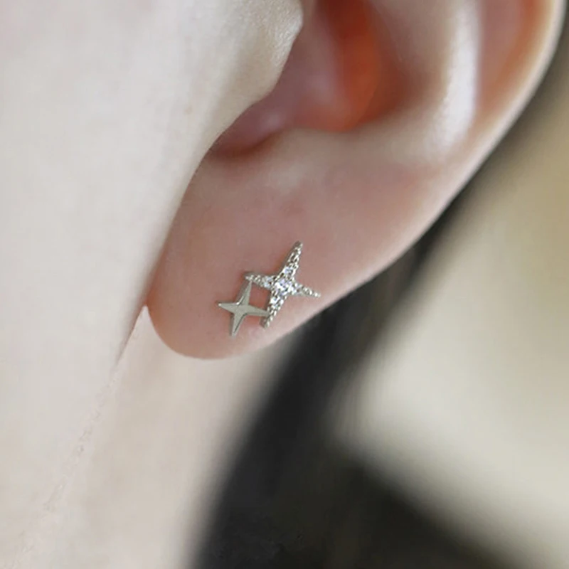 New Fashion Silver Color Stud Earrings Women Gift Banquet Asymmetry Cross Star Earring Girls Jewelry Vintage Accessories Gifts image 6