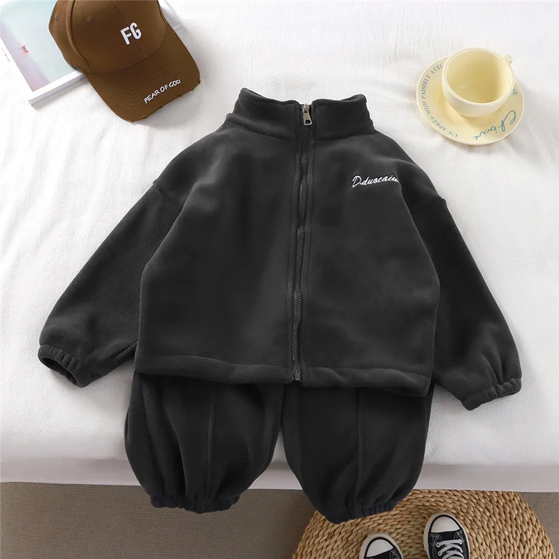 Winter Kids Fleece Warm Set Boys Girls Padded Coat+Pant 2Pcs Autumn Children Casual Sport Clothes Suits Long Sleeve Outfits