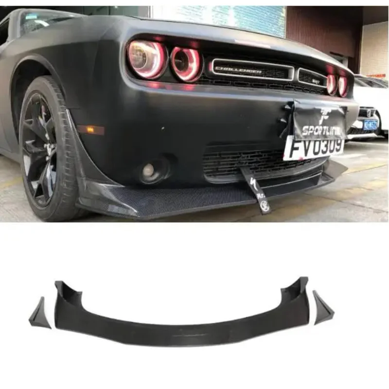 Real Carbon Fiber Bumper Front Splitters Lip   Side Aprons Angle For Dodge Challenger 2016 2017 2018 2019