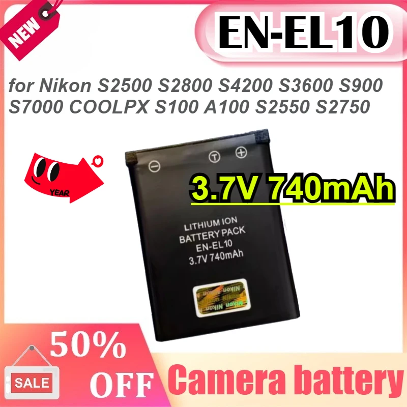

3.7V 740mAh EN-EL10 Camera Battery for Nikon S2500 S2800 S4200 S3600 S900 S7000 COOLPX S100 A100 S2550 S2750