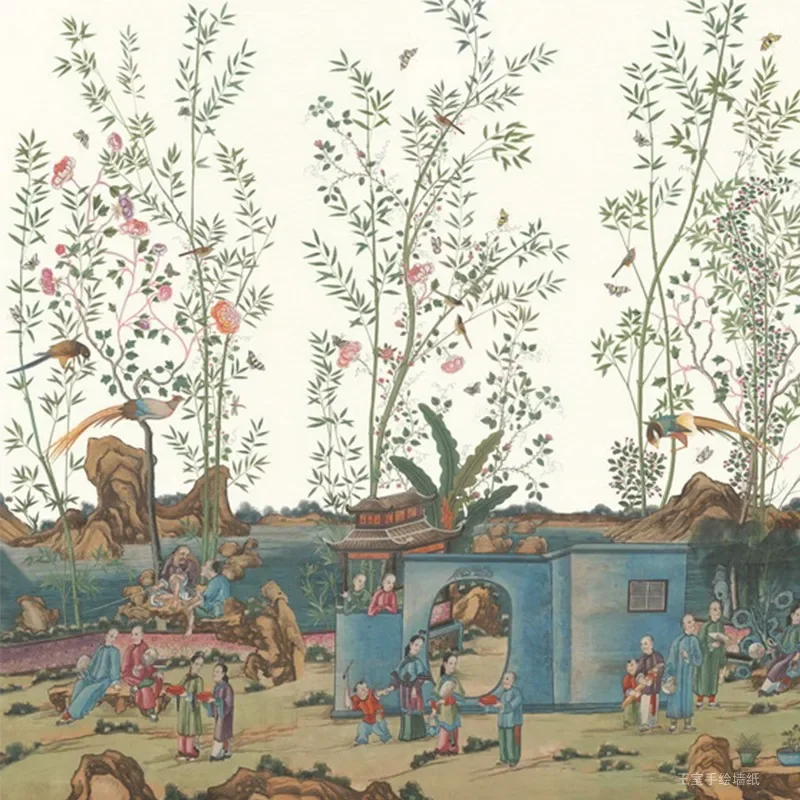 Bamboo figure Ming and Qing Dynasty custom painting Qing Qianlong export wallpaper Chinese style wallpaper exported