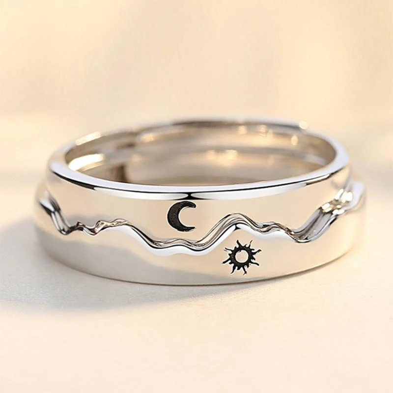E15E You Are My Sun & Moon Ring Set Copper Plated Couples Promise Rings
