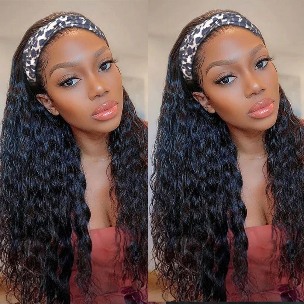 

Headband Wig Human Hair Deep Wave Glueless Wig 250 Density Full Machine Made Deep Curly Headband Human Hair Wigs for Women