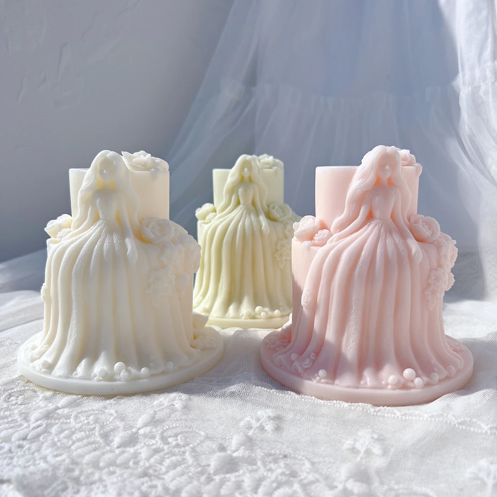 

Two Designs Beautiful Girl Doll Cake Art Silicone Mold Princess Wedding Dress Cake Shape Candle Mold Valentine's Day Gift