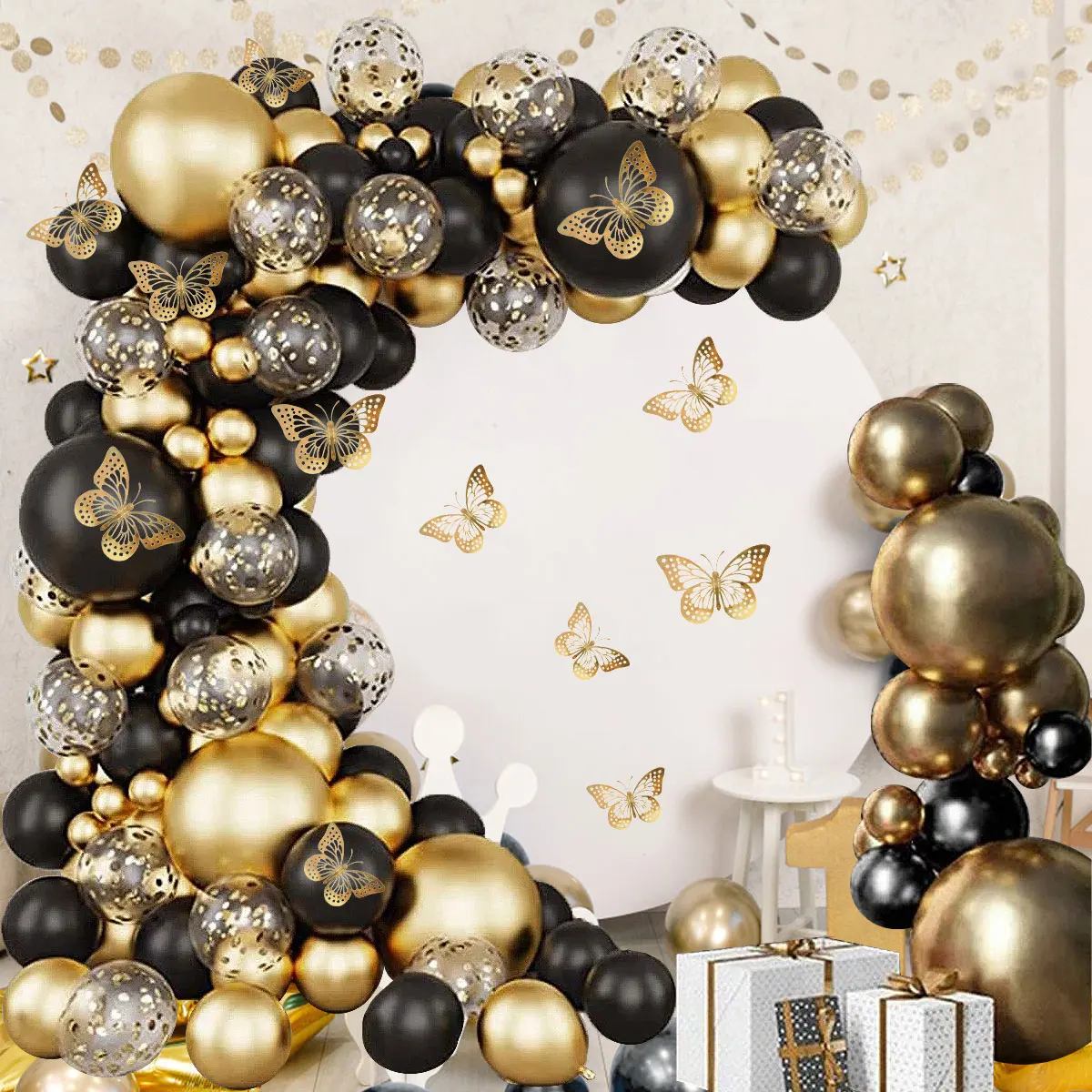 136pcs Party Latex Balloons Reusable Assorted Black Gold Balloons 5-18 Inch Birthday Balloon Decor for Baby Shower Wedding Party